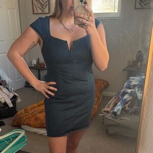 Free People Dark Blue Cap Sleeve Mini Dress